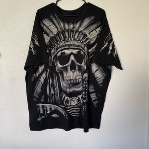 Vintage 1997 y2k liquid blue Native American skeleton t-shirt unisex